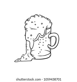 Vector pint, tumbler of beer isolated color sketch illustration. Bubbles and foam pouring from mug. Drink alcoholic beverage in glassware.