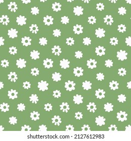 Vector pipal green and white scattered fun daisy flowers repeat pattern  Suitable for textile, gift wrap and wallpaper.