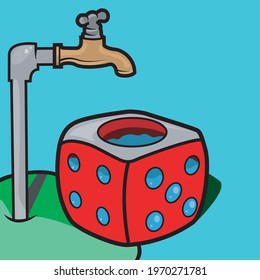 Vector of Pipe, Water Faucet and water inside Dice. Perfect For Presentation, add picture, save water, train Coloring, etc.  