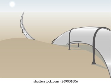 Vector pipeline in desert perspective illustration