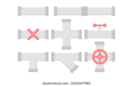 Vector Pipeline System on White Background. Industrial Oil, Gas or Water Pipelines. Pipeline Icon.