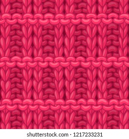 Vector Pique Rib Stitch Pattern. Hand-drawn pink cotton cloth boundless background. High detailed woolen hand-knitted fabric material.