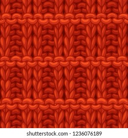 Vector Pique Rib Stitch Pattern. Wollen hand-knitted fabric material. High detailed knitting boundless background. Hand-drawn red jersey knitwear.