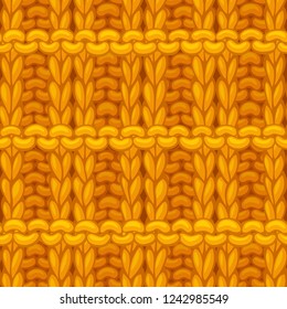 Vector Pique Rib Stitch Pattern. Hand-drawn yellow cotton cloth boundless background. High detailed woolen hand-knitted fabric material.