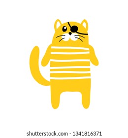 vector pirat one-eyed color cat cartton character on white background with bandage