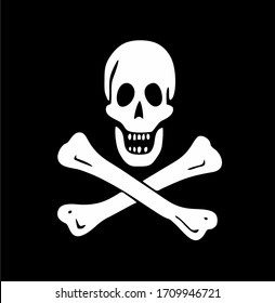 bandera negra vectorial con cabeza y huesos de cráneo