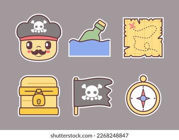 vector pirate collection with different objects, illustration stickers  and icon