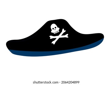 Vector pirate hat with jolly roger in flat style isolated on white background. Can be used to decorate products for kids, adventure games