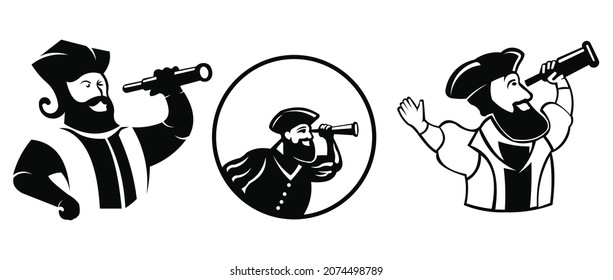 Vector pirate icon. Simple flat pirate illustration for emblem, logo, avatar, etc. Spyglass telescope lens icon
