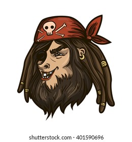 Vector pirate illustration. Angry pirate man portrait.