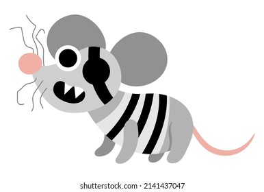 Vector pirate mouse icon. Cute one eye animal illustration. Treasure island hunter in stripy shirt. Funny pirate party element for kids. Funny rat picture with eye patch and earring
