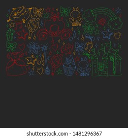 Vector pirate pattern with ships, islands and fantasy creatures. Pirate adventures for little children. Pattern for wrapping paper, wallpaper, posters, banners.