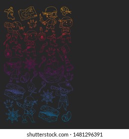 Vector pirate pattern with ships, islands and fantasy creatures. Pattern for wrapping paper, wallpaper, posters, banners.