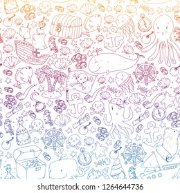 Vector pirate pattern for small boys and girls. Kindergarten, birthday party. Wallpaper for children room, wrapping paper.