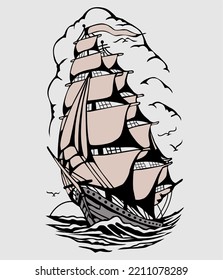 Vektor-Piratenschiff auf weißem Hintergrund