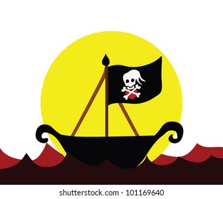 Vector - Pirate ship.Pirate ship in a sea of blood.