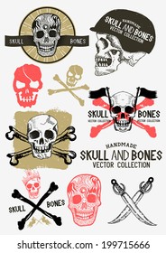 Vector Pirate Skull and Bones Set with various design elements.