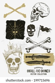 Vector Pirate Skull and Bones Set with various design elements.