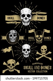 Vector Pirate Skull and Bones Set with various design elements.