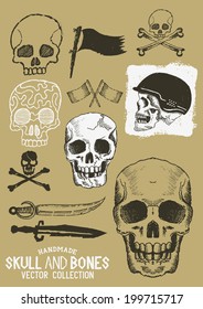 Vector Pirate Skull and Bones Set with various design elements.