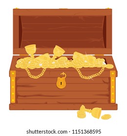 Vector pirate treasure chest full of gold an jewelry