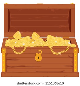 Vector pirate treasure chest full of gold an jewelry