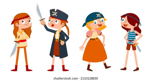Vector pirate woman character Set contains captain, sailor, crew in various pose and emotion for graphic designer 