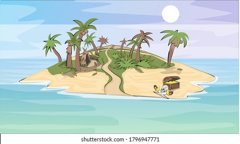 Vector pirates island background illustration clipart