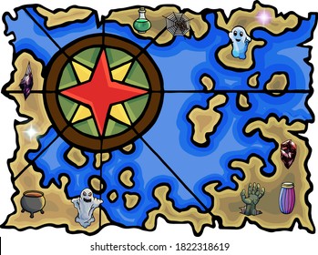 Mapa vectorial pirata con tesoros