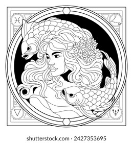 Vector Pisces Astrological Zodiac Signs Illustration Isolated