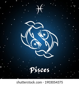 Vector of pisces horoscope sign in twelve zodiac with galaxy stars background, vector of polygonal fish