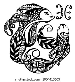 Vector of pisces horoscope sign in twelve zodiac 