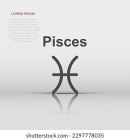 Vector pisces zodiac icon in flat style. Astrology sign illustration pictogram. Pisces horoscope business concept.