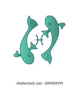 Vector of Pisces Zodiac Sign, Two fishes, Astrology.