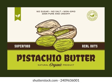 Vector pistachio butter label or packaging design template. Vector pistachio illustration