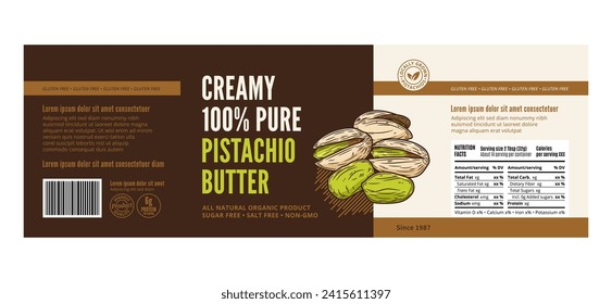 Vector pistachio butter label, packaging or branding design template