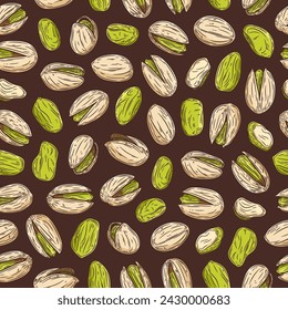 Vector pistachio colorful seamless pattern or background. Pistachio kernels and shells