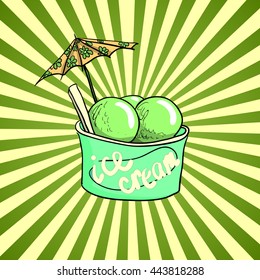 Vector Pistachio Ice Cream in a cup