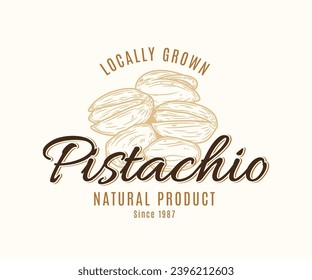 Vektor Pistazien-Vintage-Logo, Design der Nüsse, Pistazienkerne und Schalen