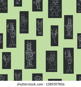 Vector pistah green anthropomorphic characters in fun rectangle shapes seamless pattern background