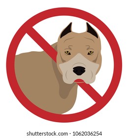 Vector Pitbull dog stop sign isolated on white background. Animal trespassing not allowed symbol with dog foot print. Pet on white with red canvas prohibition sign for sticker or fence.