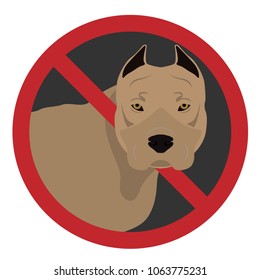 Vector Pitbull dog stop sign isolated on white background. Animal trespassing not allowed symbol with dog foot print. Pet on white with red canvas prohibition sign for sticker or fence.