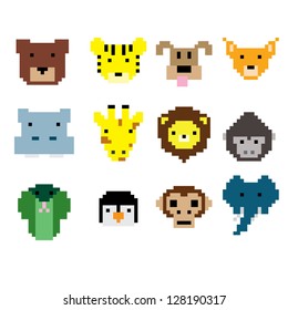 Vector Pixel Animal Face Collection