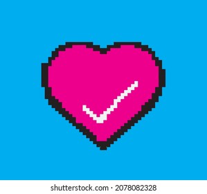 Vector pixel art 8 bit heart style for game. Colorful stylized illustration with concept of life spent game mode or human health. Two hearts are full and a heart is broken apart 