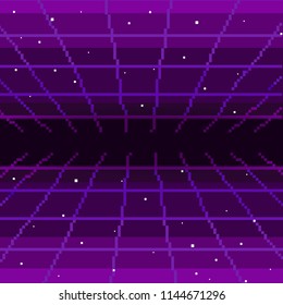 Vector Pixel Art Of 80s Retro Sci-Fi Background. Pixel Art Background. 8bit