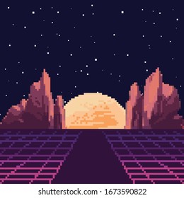 Pixel 80s Retro Wave Scifi Background Stock Vector (Royalty Free ...