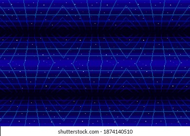 Vector Pixel Art Of 80s Retro Sci-Fi Background. Pixel Art Background. 8bit