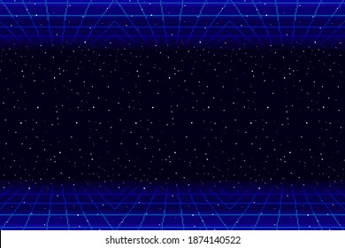 Vector pixel art of 80s Retro sci-Fi background. Pixel art background. 8bit