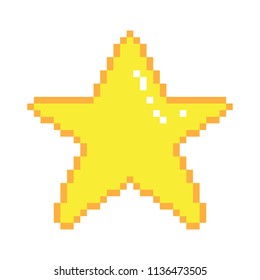 Vector pixel art 8bit illustration of a yellow star isolated on white.
