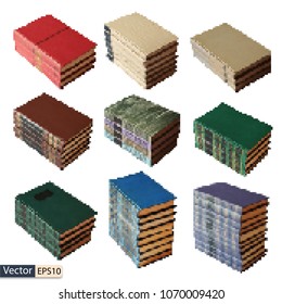 Vector pixel art 8bit style old books